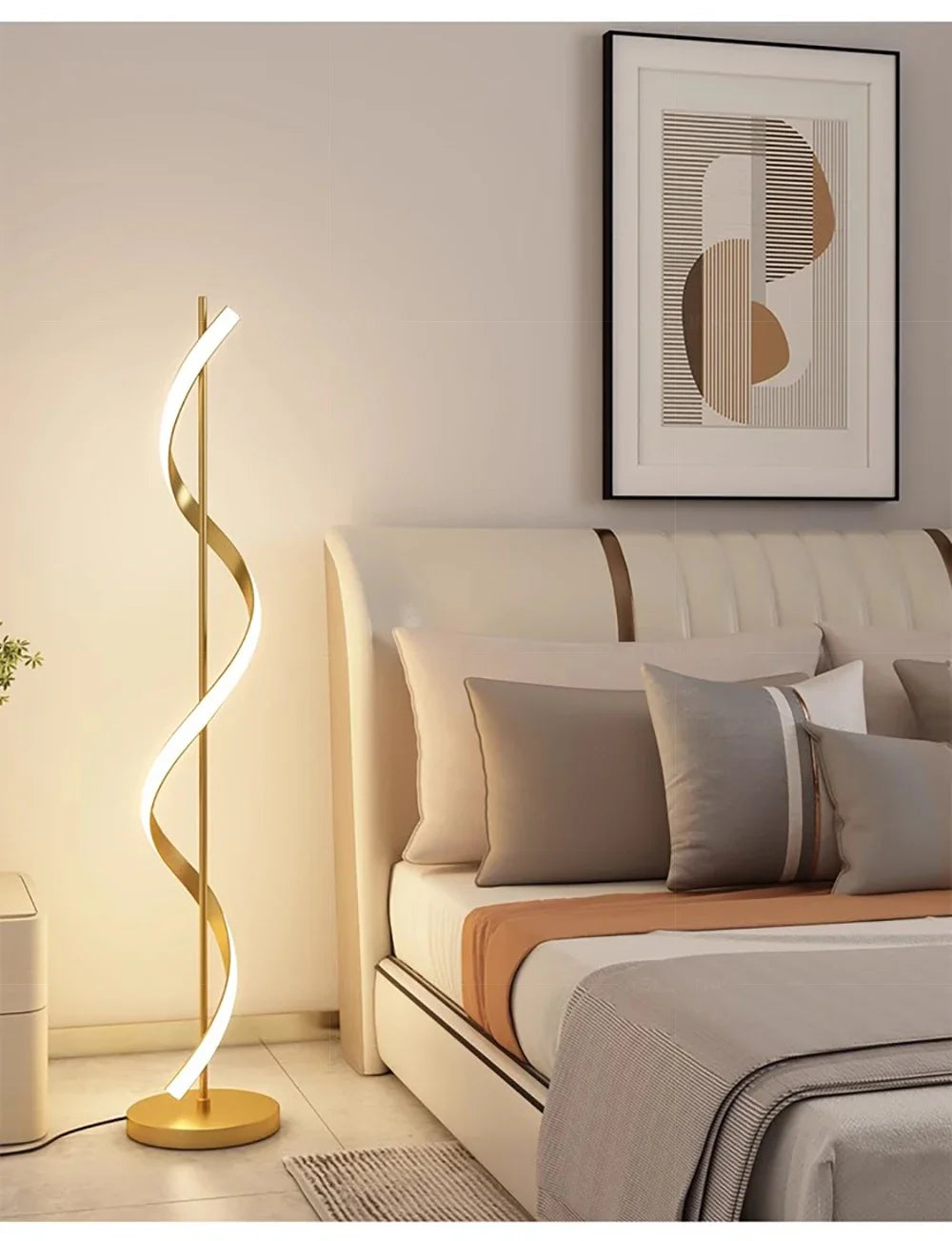 Modern LED Floor Lamp Luxury Line Design Light Bedroom Bedside Living Study Simple Revolve Milieu Indoor Home Decorative Fixture