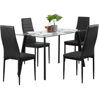 Black Dining Chair Set of 4, Leather Dining Chairs with Curved Back & Foot Cap Protection for Dining Kitchen Living Room