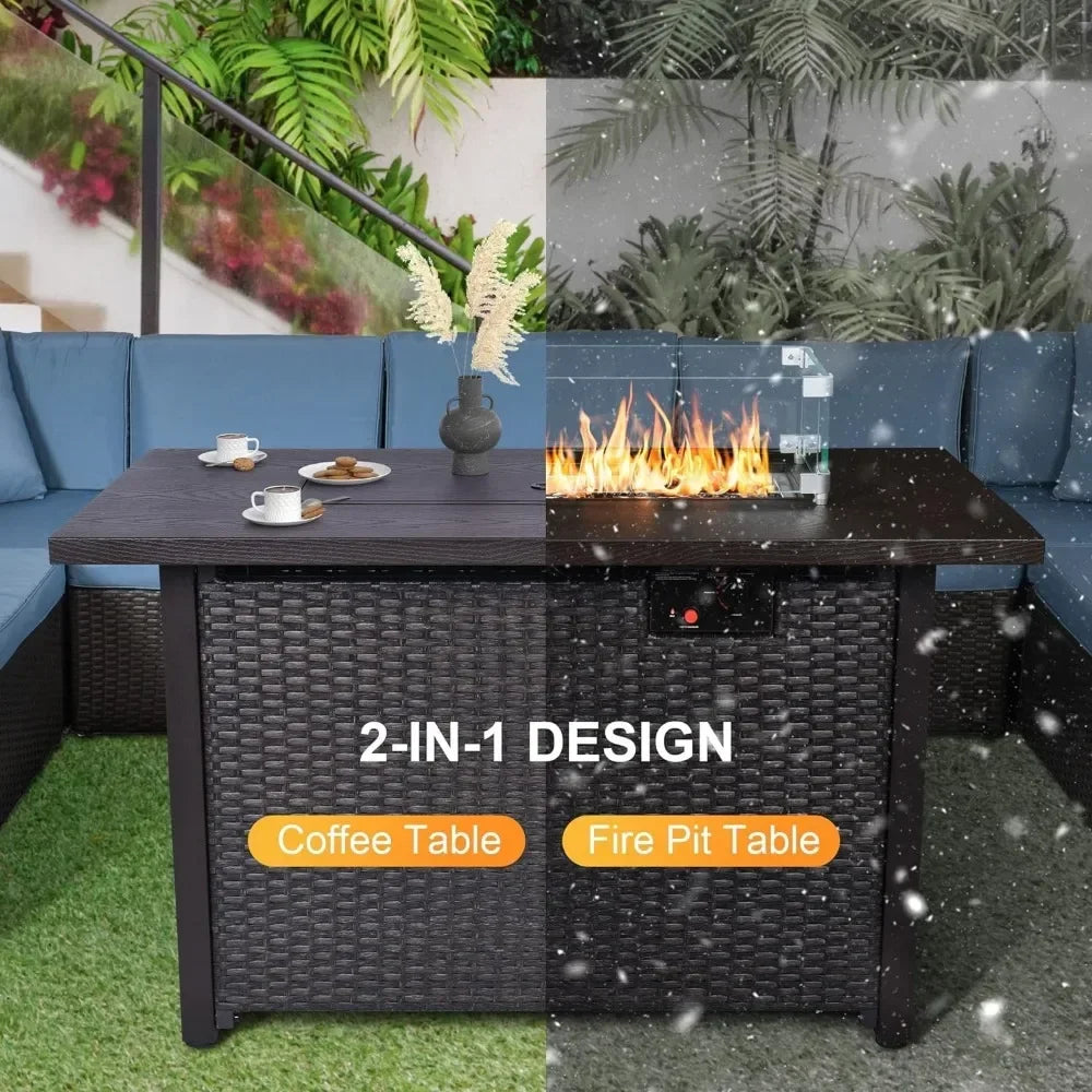 Patio Furniture Set 7 Pieces with Fire Pit Table Patio Sectional Furniture Sofa Chair Sets, PE Rattan Couch Conversation Set