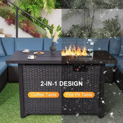 Patio Furniture Set 7 Pieces with Fire Pit Table Patio Sectional Furniture Sofa Chair Sets, PE Rattan Couch Conversation Set