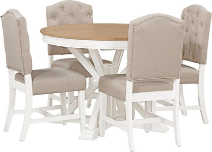 5-Piece Round Dining Table Set, Extendable Table with 4 Upholstered Chairs, Dining Room Table Sets, Kitchen Tables sets