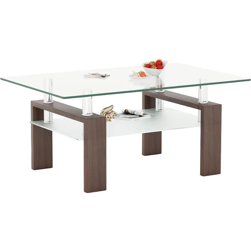 Clear Glass Coffee Table Metal Tube (All-Black)