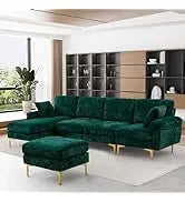 Sectional Sofa Couch,4 Seat Set for Living Room,Convertible L-Shaped Velvet Couch Set with Chaise Lounge,114 inche