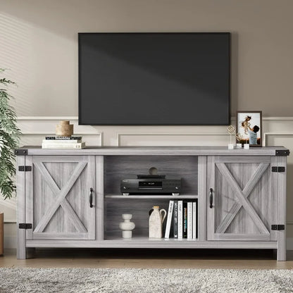 TV Stand with Two Barn Doors and Storage Cabinets for Televisions up to 65+ Inch, Entertainment Center Console Table