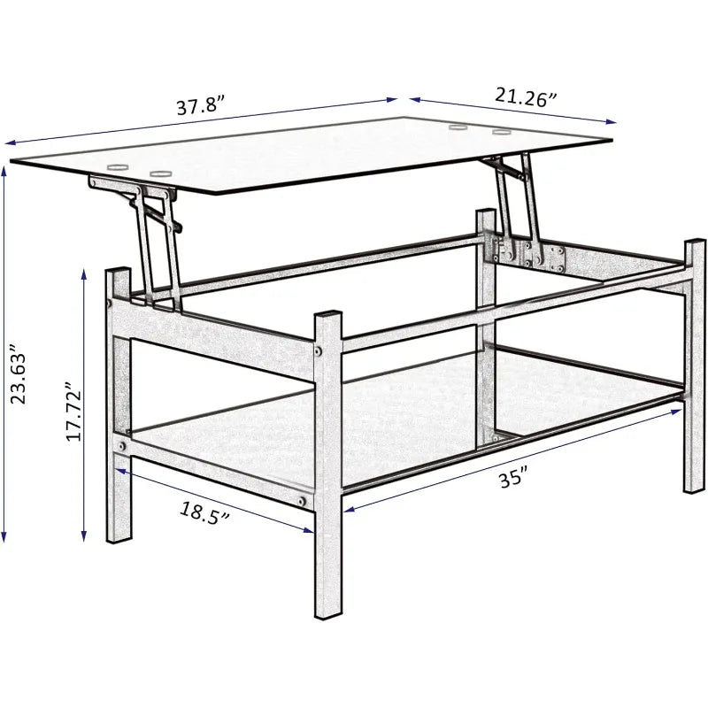 Clear Glass Coffee Table Metal Tube (All-Black)