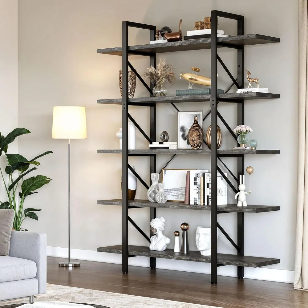 shelf bookshelf   shelves Book Shelf，5 Tier Bookcase, 12D x 47 W x 71H Large Industrial Shelf Storage Organizer for Living Room