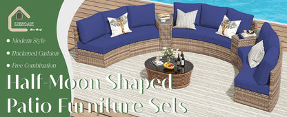 Furniture Sets, 3 Piece Half-Moon Sectional Round Sofa Set, Outdoor Patio Furniture with Cushions for Beach, Pool, Balcony