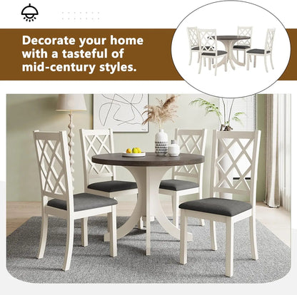 5-Piece Round Dining Table Set, Extendable Table with 4 Upholstered Chairs, Dining Room Table Sets, Kitchen Tables sets