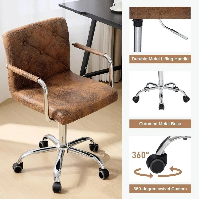 Rolling Work Chair for Home Office Desk Adjustable Height with Wheels for Study/Task 360°Swivel Mid Back Office Chair