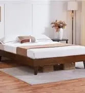 Queen Frame Upholstered Platform Bed With Fabric Headboard, Wing Edge Design/Non-Slip And Noise-Free/Wooden Slats