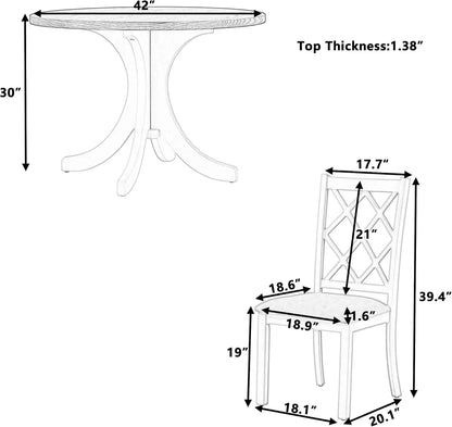 5-Piece Round Dining Table Set, Extendable Table with 4 Upholstered Chairs, Dining Room Table Sets, Kitchen Tables sets