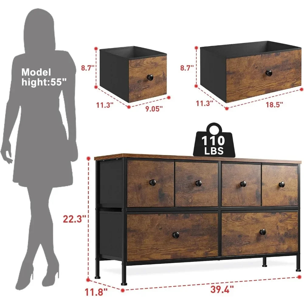 Dresser for Bedroom with 6 Drawer Dresser TV Stand Dresser & Chests of Drawers Cute Dressers for Closet,Living Room,