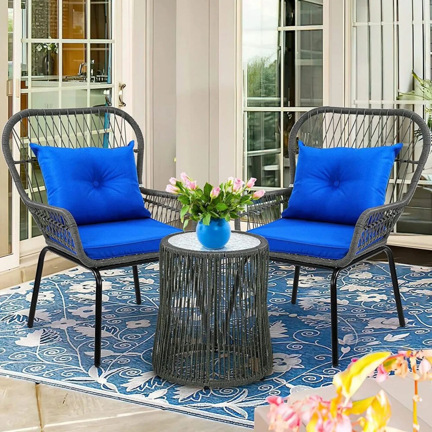 US 3 Pieces Patio Furniture Set Sofa Chair PE Rattan Wicker Outdoor Poolside Yard sillas para jardin exterior  outdoor chair