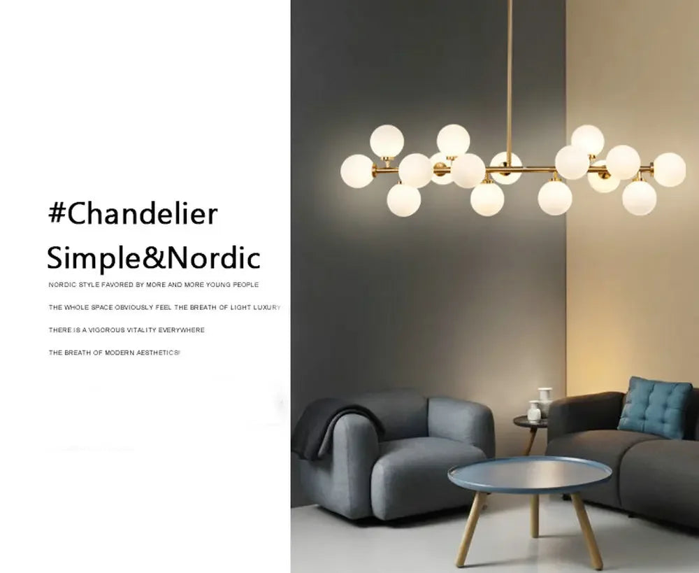 Nordic Modern Pendant Lamp Luxury Home Decor Lighting Fixtures Glass Round Lampshade Chandelier for Restaurant Villa