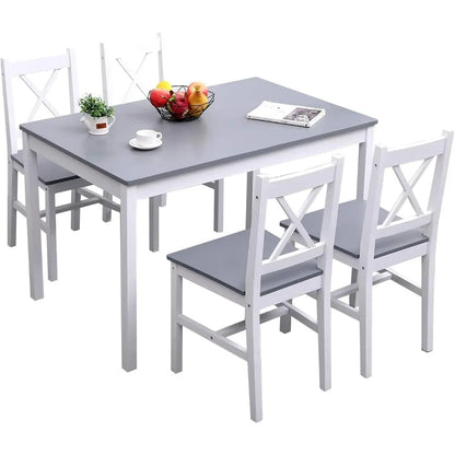 Dining Table Set for 4, 5-Piece Wood Kitchen Dining Table Set with 4 Chairs for Kitchen Dining Room Restaurant Small Space