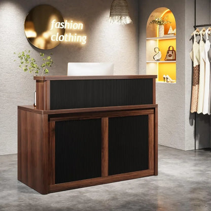 Reception Desk with Counter, 47 Inch Small Reception Room Table Office Front Desk, Retail Checkout Counter for Lobby, Salon