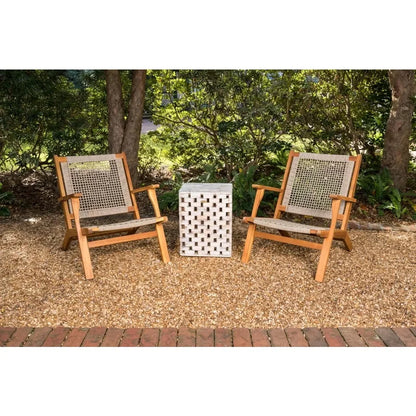 Natural Stain Outdoor Chair Acacia Wood Construction Hand Woven Seat Comfortable Reclining Armchair Patio Lawn Garden Backyard