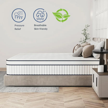 King Mattress 10 Inch, King Size Mattress in a Box, Hybrid Mattress with Pocket Spring and Soft Foam, Ultimate Motion Isolation