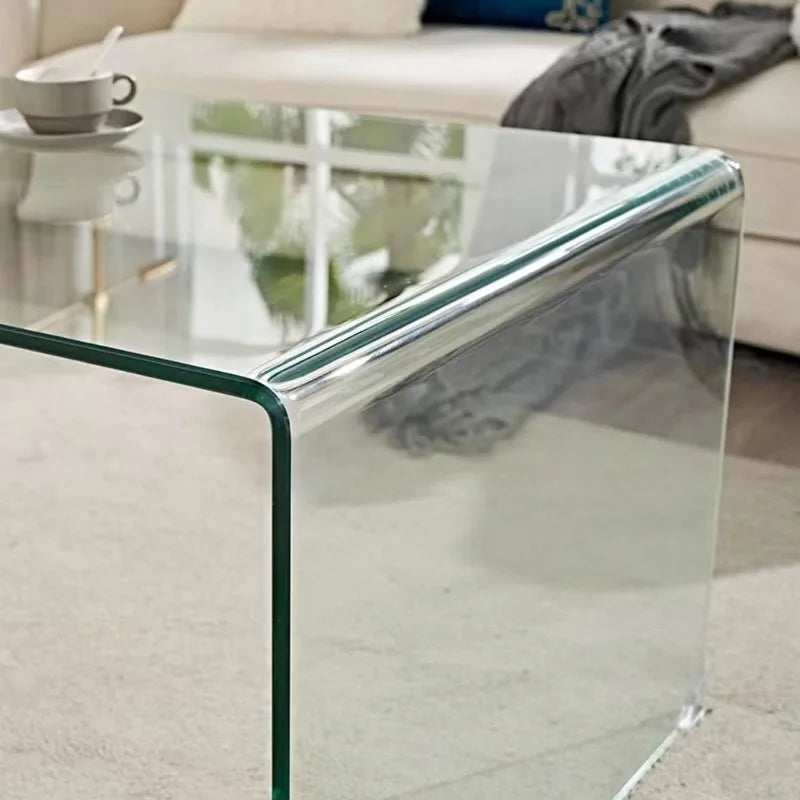 Rectangle Glass Coffee Table 2-Tier Tea Table Modern Side Coffee Table for Living Room