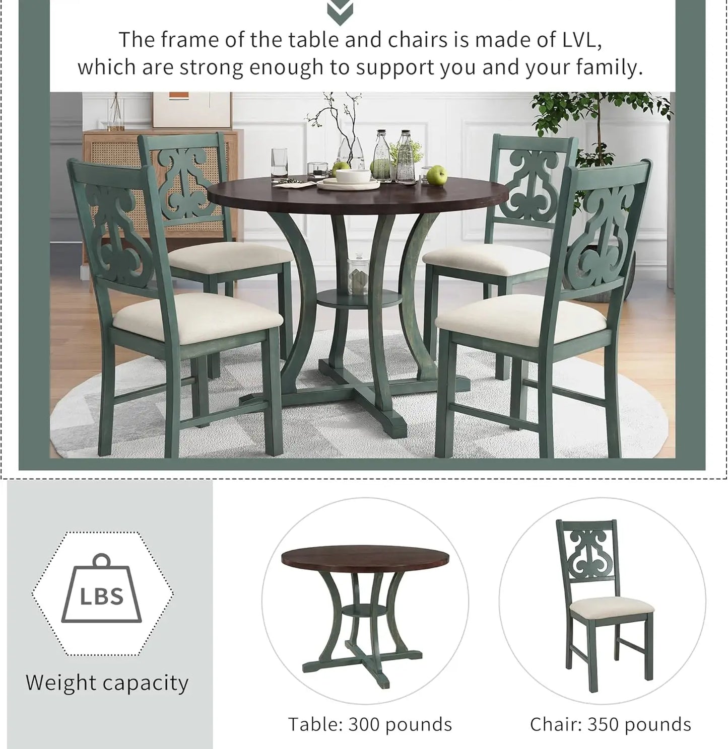 5-Piece Round Dining Table Set, Extendable Table with 4 Upholstered Chairs, Dining Room Table Sets, Kitchen Tables sets