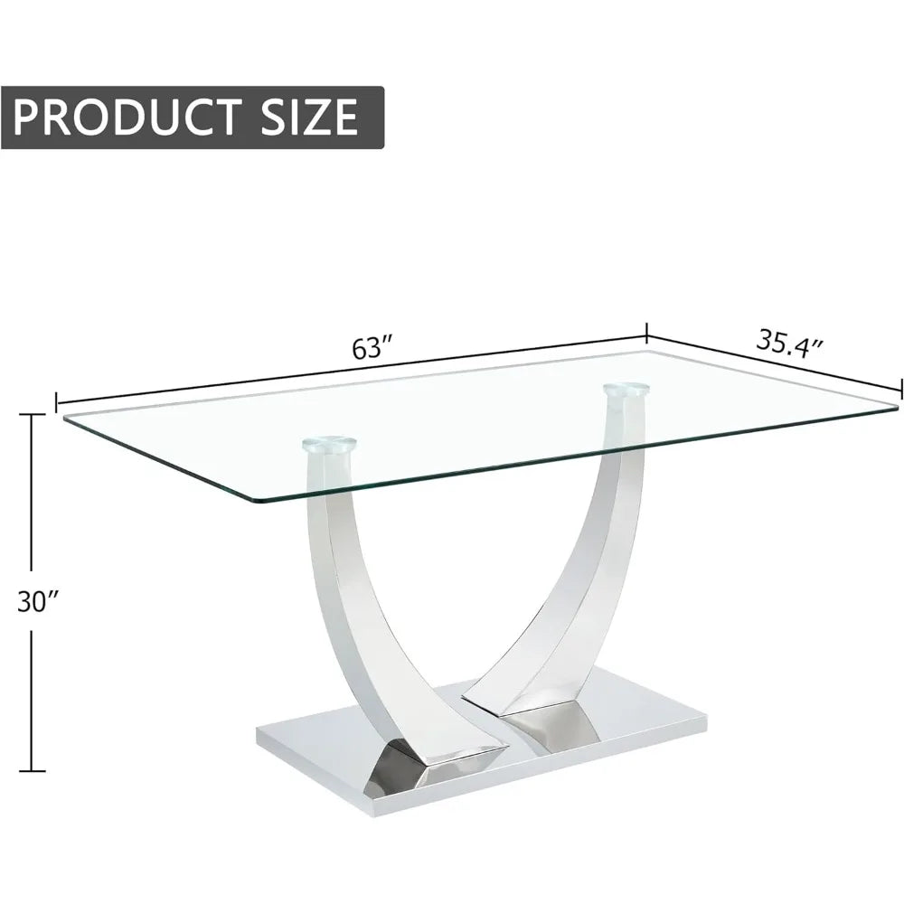 White marble dining table, 63 inch rectangular, imitation marble glass tabletop, gold MDF base, modern marble dining table