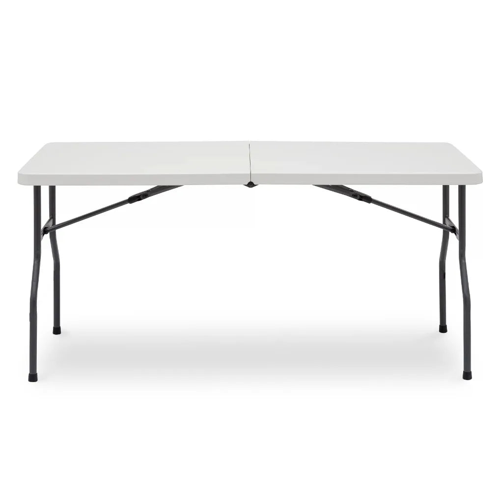 5-Foot Center Half Folding Table, White (Indoor and Outdoor Use),Seats 6 people comfortably,for indoor or outdoor use