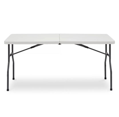 5-Foot Center Half Folding Table, White (Indoor and Outdoor Use),Seats 6 people comfortably,for indoor or outdoor use