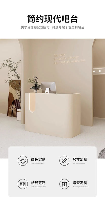 Cream Style Simplicity Reception Desks Beauty Salon Designer Clothing Store Reception Desk Modern Office Furniture Receptie HBRD