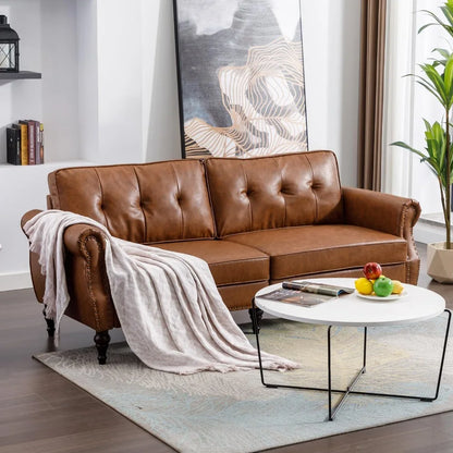 80” Leather Faux Loveseat Sofa, Mid-Century Modern Couch with Soft Cushion and Firm Structure, Perfect Furniture for Living Room