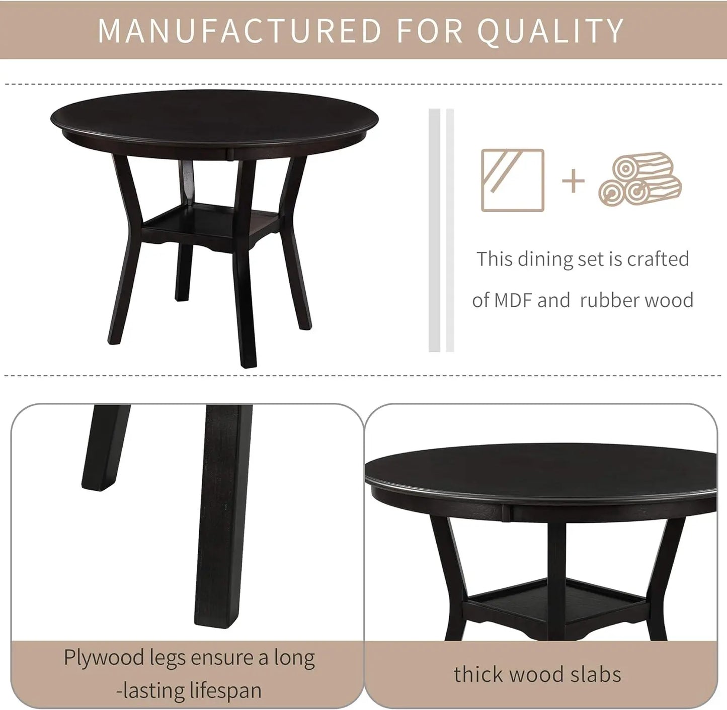 5-Piece Round Dining Table Set, Extendable Table with 4 Upholstered Chairs, Dining Room Table Sets, Kitchen Tables sets