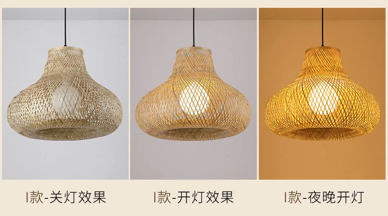 Bamboo Hand Weaving Pendant Light 40cm Hanging LED Ceiling Lamp Chandelier Fixture Rattan Hand Craft Woven Home Bedroom Decor