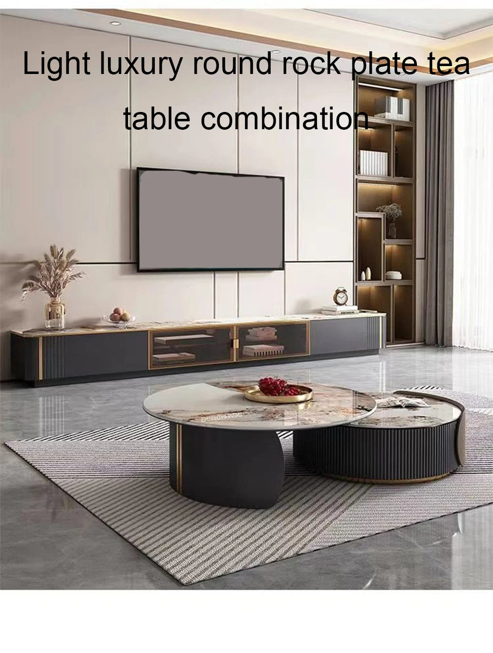 New Light Luxury Round Coffee Table Combination Retractable End Table Combination Simple Modern Household Small Apartment Type