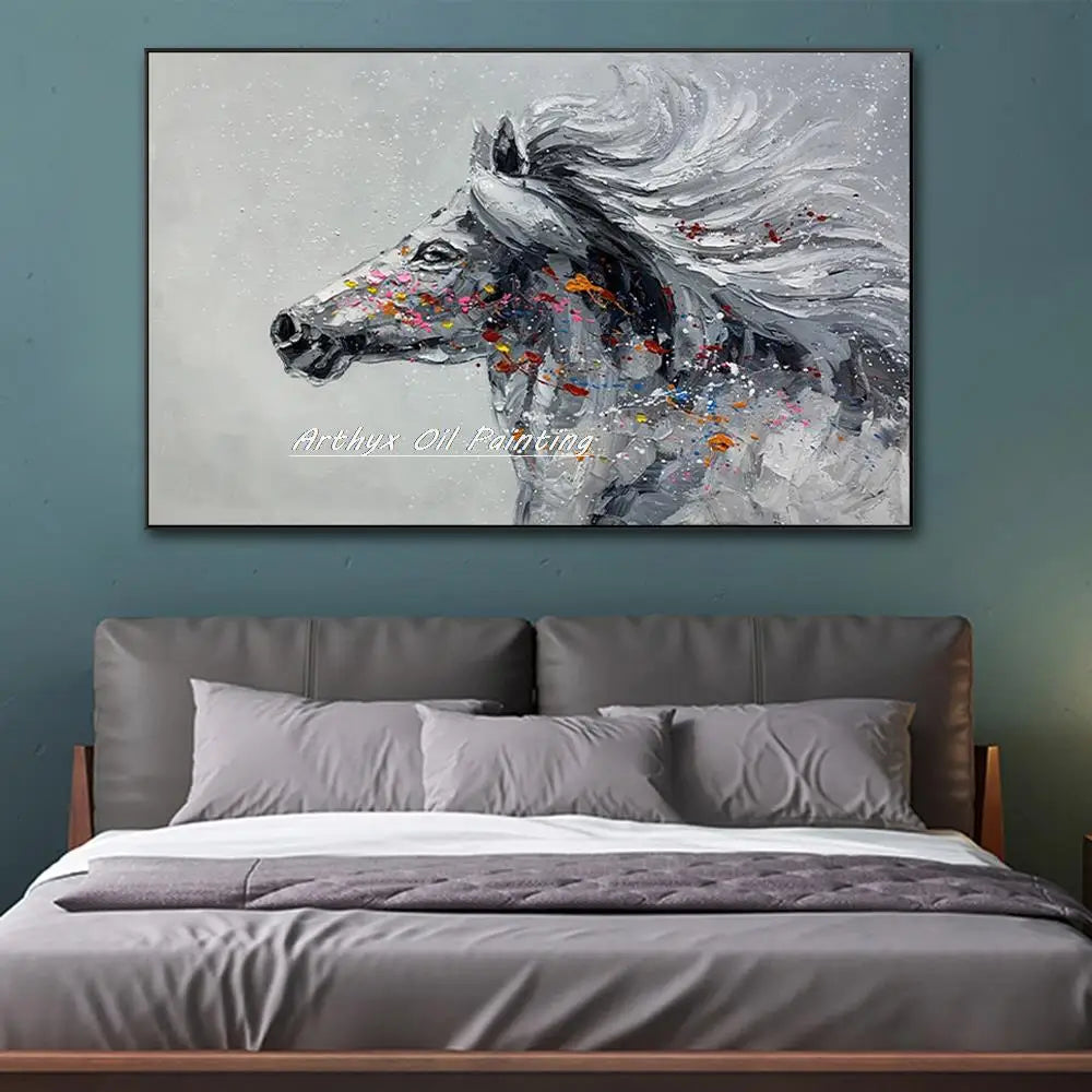 Arthyx Handpainted Horse Animal Oil Paintings On Canvas Handmade Abstract Wall Picture,Modern Pop Art For Living Room,Home Decor