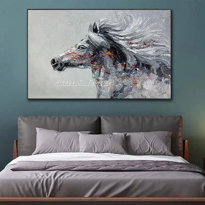 Arthyx Handpainted Horse Animal Oil Paintings On Canvas Handmade Abstract Wall Picture,Modern Pop Art For Living Room,Home Decor