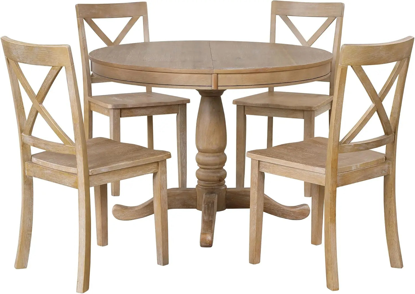 5-Piece Round Dining Table Set, Extendable Table with 4 Upholstered Chairs, Dining Room Table Sets, Kitchen Tables sets