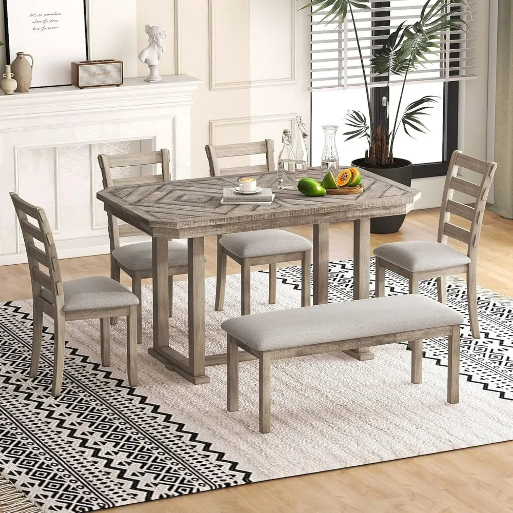 6-Piece Dining Table Set,with 4 Chairs and Bench,for Kitchen, Dining Room,dinning tables sets