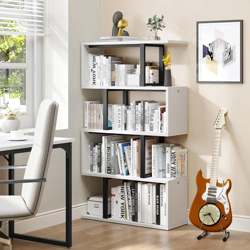 5-Tier Bookshelf, S-Shaped Z-Shelf Bookshelves and Bookcase, Modern Freestanding Multifunctional Decorative Storage Shelving