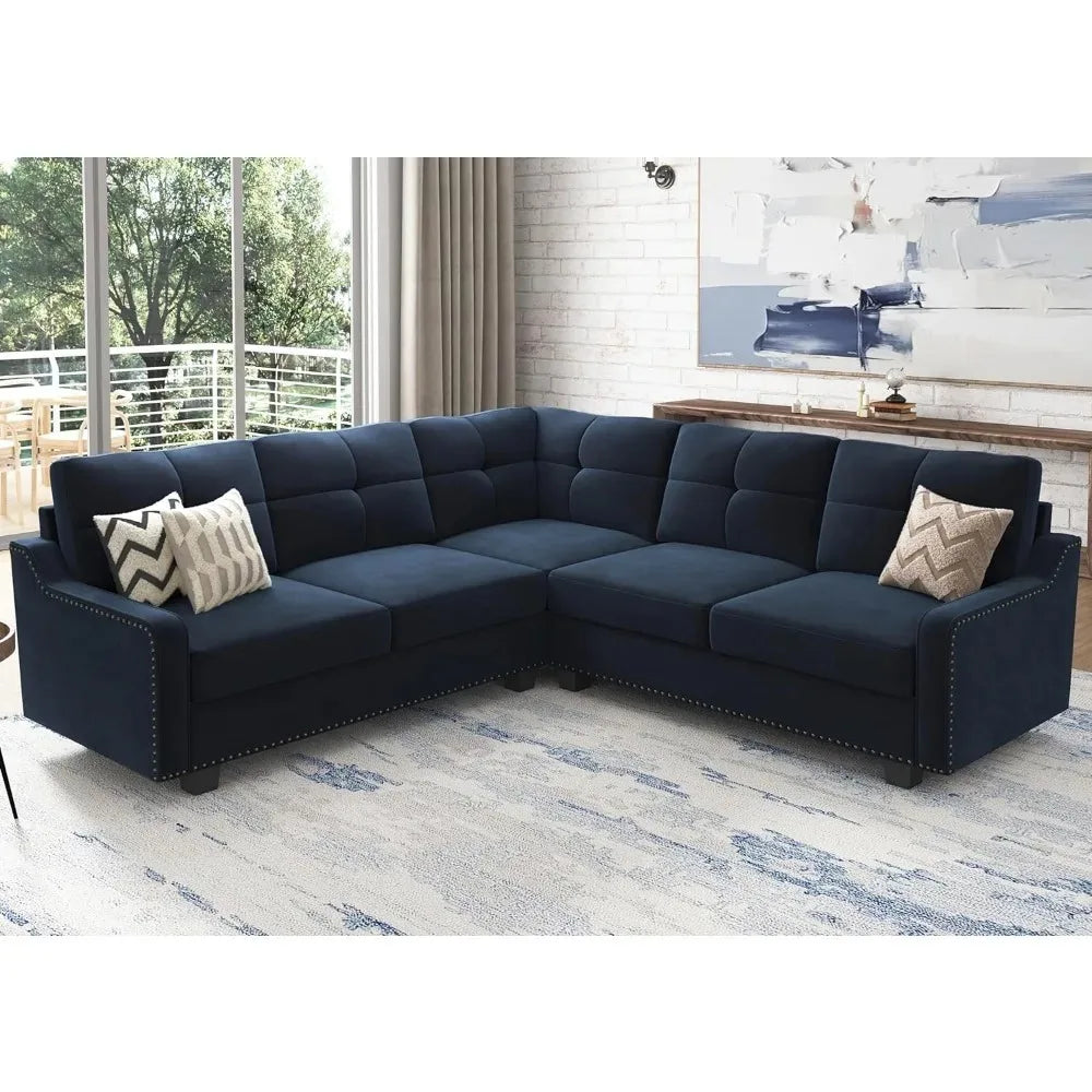 Living Room Convertible Sectional Sofa, L Shaped Couch for Small Apartment, Reversible Sectional Couch, Velvet Black