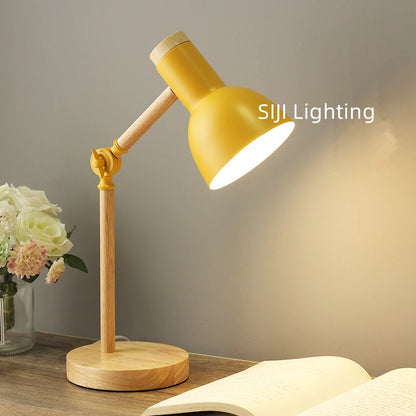 Indoor Lighting Book Lights Nordic Table Lamp Colorful Bedside Lamp E27 LED Desk lamp wooden base Children Reading Study Lights