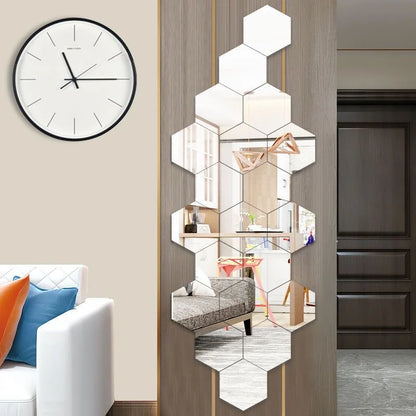 6/12pcs 3D Hexagon Mirror Wall Sticker Rose Gold DIY TV Background Living Room Stickers Wall Decor Bedroom Bathroom Home Decor