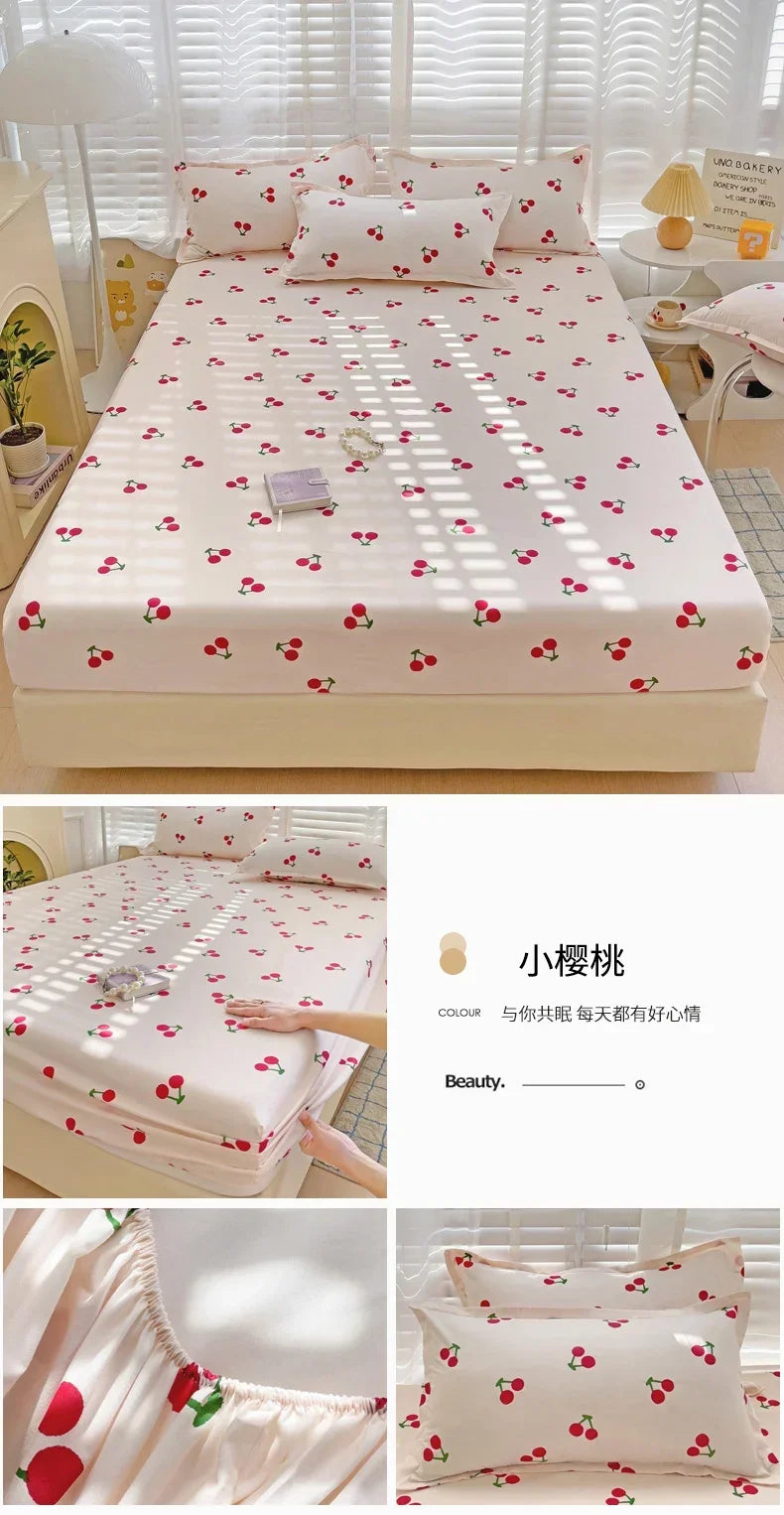 Polyester Cute Bear Bedding Fitted Sheet Elastic Band Around Mattress Cover Twin Full Queen King Bed Cover Protector Bedspread