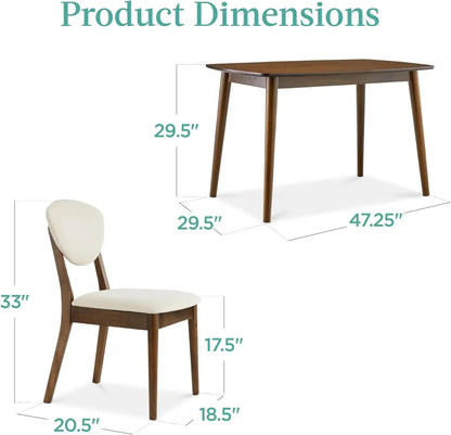 Dining Set Apartment w/ 4 Chairs, Padded Seats & Backrests, Wooden Frame,Compact Mid-Century Modern Table & Chair Set