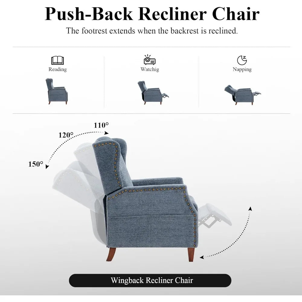 Living Room Chair, Wingback Pushback Recliner Chairs with Storage Pocket, Upholstered Fabric Armchair, Living Room Chair