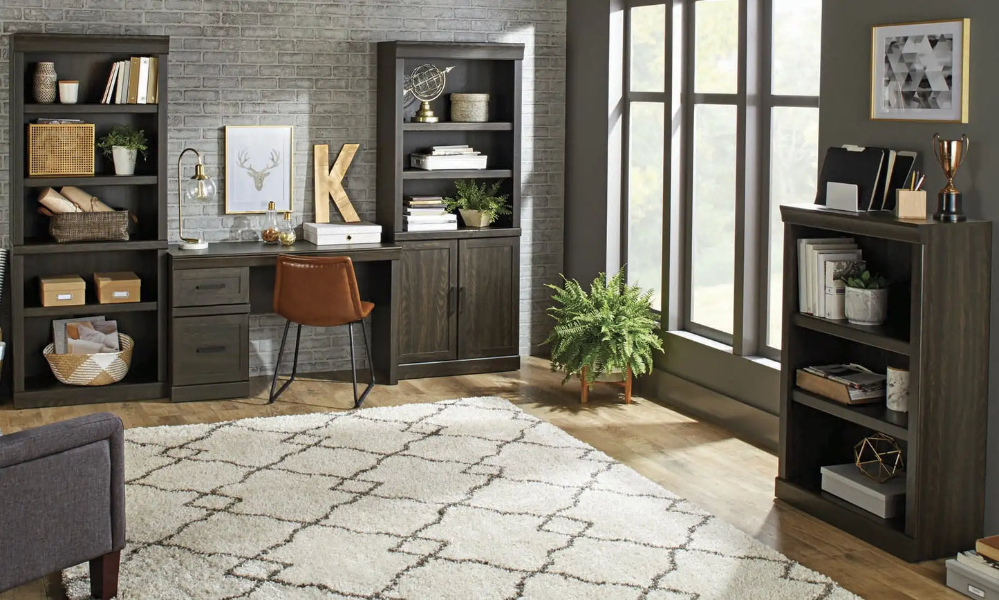 5 shelves of bookcases, study bookshelves with rustic grey finish