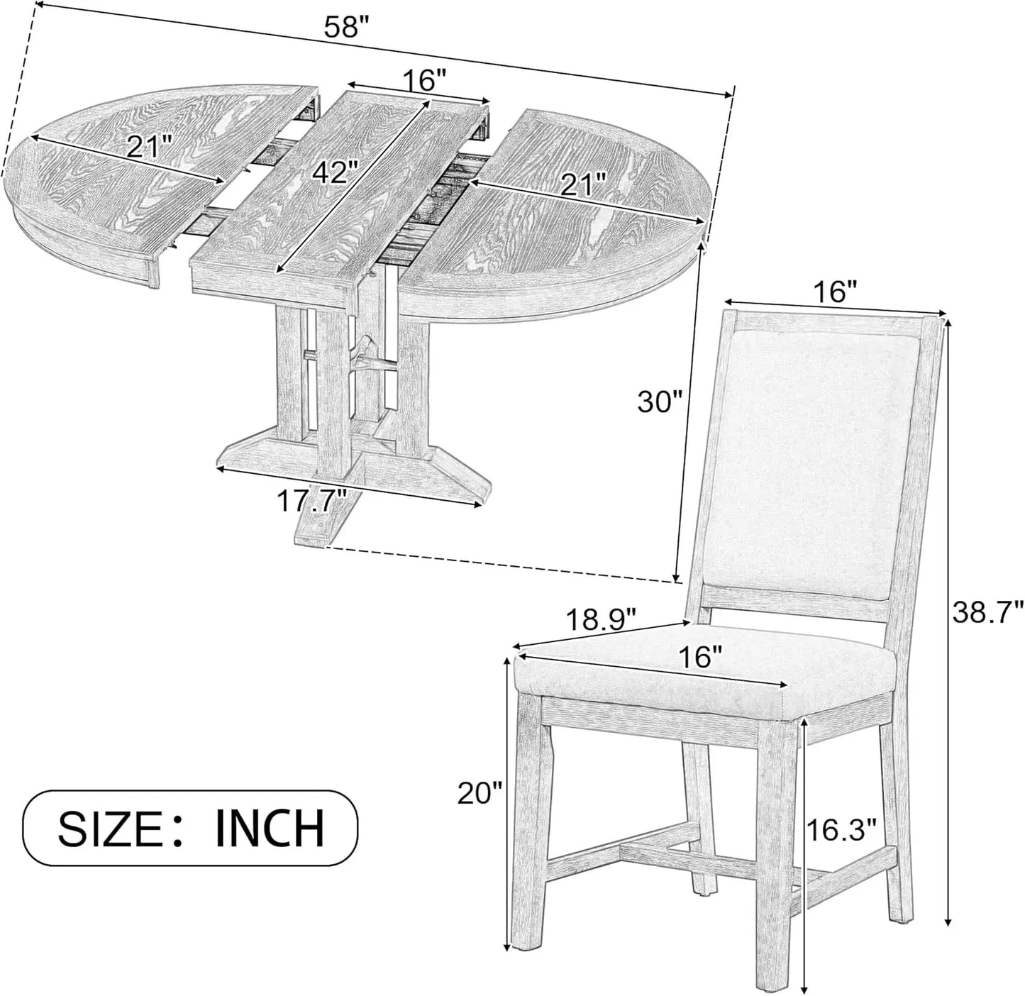 5-Piece Round Dining Table Set, Extendable Table with 4 Upholstered Chairs, Dining Room Table Sets, Kitchen Tables sets