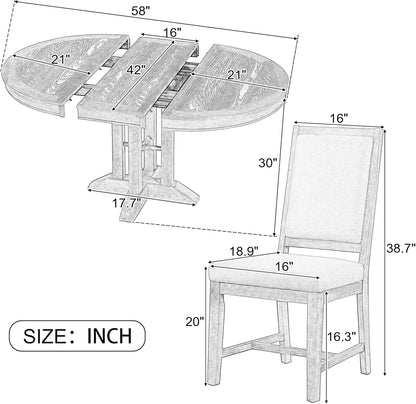 5-Piece Round Dining Table Set, Extendable Table with 4 Upholstered Chairs, Dining Room Table Sets, Kitchen Tables sets