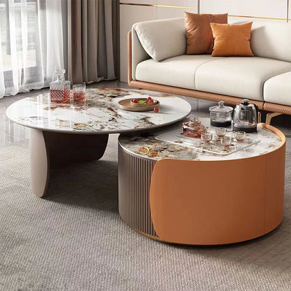 New Light Luxury Round Coffee Table Combination Retractable End Table Combination Simple Modern Household Small Apartment Type