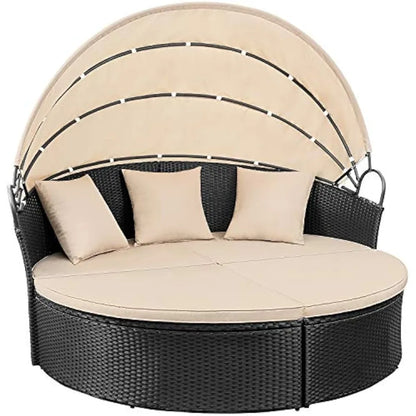 XMSJ Patio Furniture Outdoor Round Daybed with Retractable Canopy Wicker Rattan Separated Seating Sectional Sofa for Pati