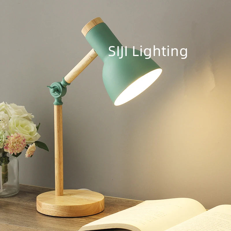 Indoor Lighting Book Lights Nordic Table Lamp Colorful Bedside Lamp E27 LED Desk lamp wooden base Children Reading Study Lights