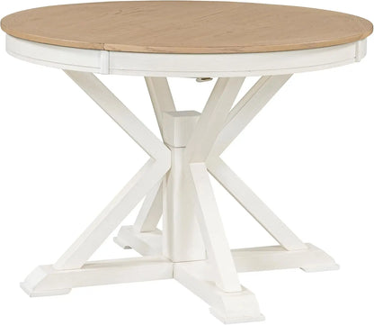 5-Piece Round Dining Table Set, Extendable Table with 4 Upholstered Chairs, Dining Room Table Sets, Kitchen Tables sets